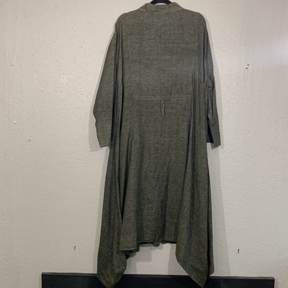 Transparente Black Label Black/Green 100% Linen Lagenlook A-Line Button Duster - Picture 7 of 15